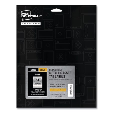 Avery PermaTrack Asset Tag Labels, Laser Printers, 1.25x2.75, Silver, PK112 61528